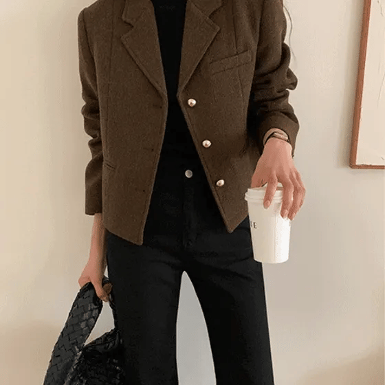 Kidney Wool Boucle Tweed SemiCrop Jacket