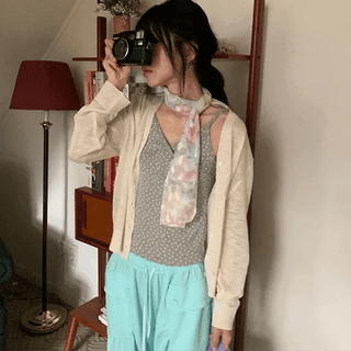Yate Linen Loose Fit Summer Color V-Neck Cardigan