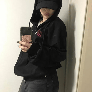 crop deer hooded zip-up