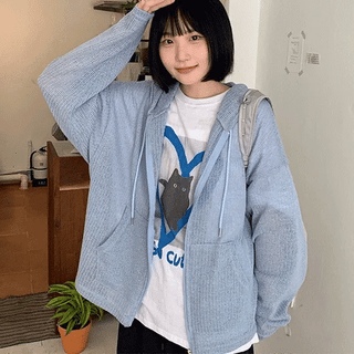 Dako Two-Way Summer Knit Zip-Up Hoodie