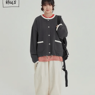 Marshon Pocket Contrast Cotton Cardigan