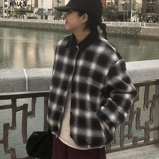 BAONHAUS Check Corduroy Collar Quilted Jumper