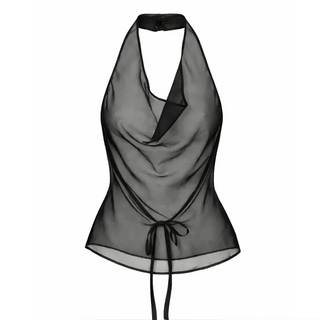 See-through halterneck layered sleeveless
