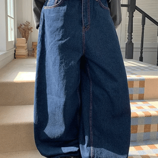 Reden Pink Stitch Balloon Wide Denim Pants