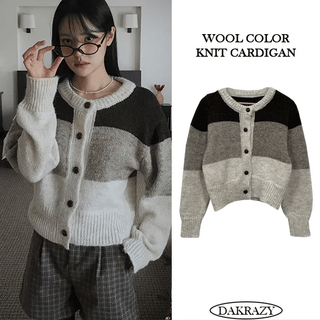 EL Wool Color Block Knit Cardigan