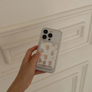 Sweet Bear Pattern MagSafe Card Transparent Wallet Pocket Case