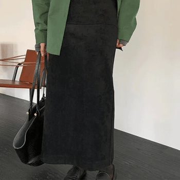 Hane Soft Suede Slim Straight Long Skirt