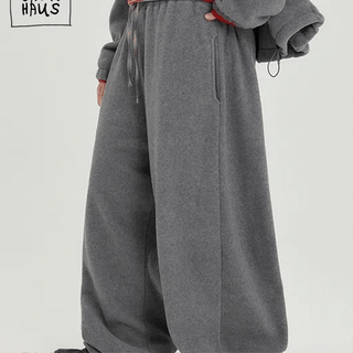 Amokhi Check Color Block Fleece Elastic Banded Jogger Pants