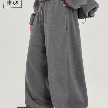 Amokhi Check Color Block Fleece Elastic Banded Jogger Pants