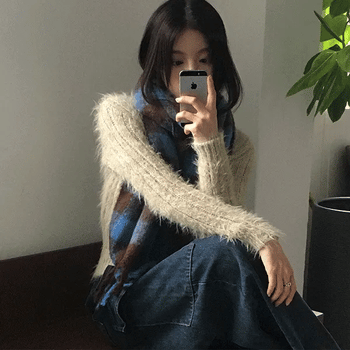 Thick Tassel Check Scarf