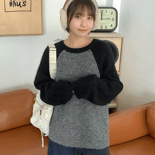 Kirane Color Block Raglan Over Wool Knit