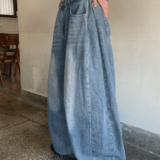 Kensi Side Folding Washed Wide Denim Pants