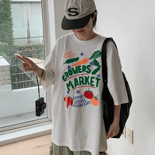 Hakui Vegetable Print Oversized Short Sleeve Tee