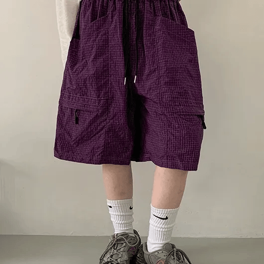 Mimu Check Elastic Nylon Bermuda Pants