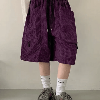 Mimu Check Elastic Nylon Bermuda Pants