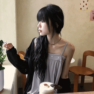 Michelle Button Balloon Layered Strap Sleeveless