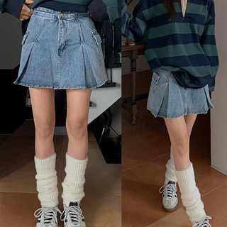 If Pocket Cutout Denim Mini Skirt