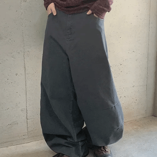 Shuen Cotton Curved Wide Elastic Waist Pants