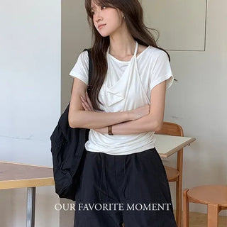Drape Shirring Halter Strap T-shirt