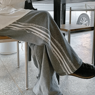 Pilfer Lace Fleece Elastic Waist Wide Pants