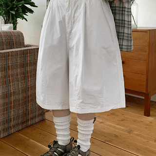 Oyuko Elastic Banded Pintuck Bermuda Cotton Pants