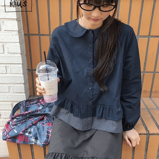 Kirene Check Color Block Frill Blouse
