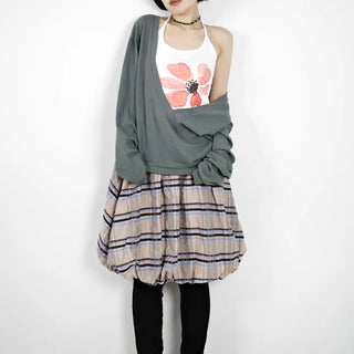 Balloon check midi skirt