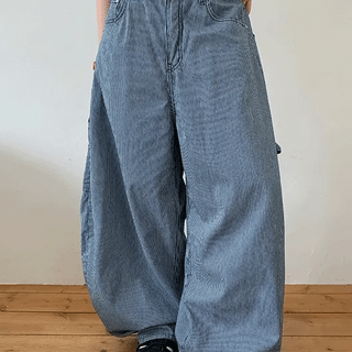 Shodden Summer Striped Denim Balloon Wide Pants