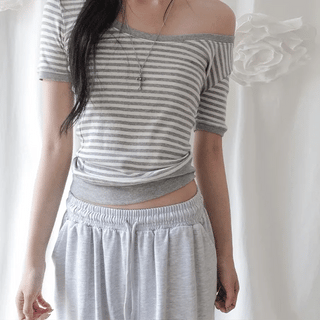 Refia U-neck Striped Knee-length Off-cut T-shirt