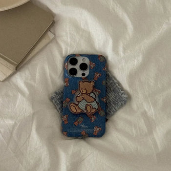 Teddy in denim design [Hard phone case]