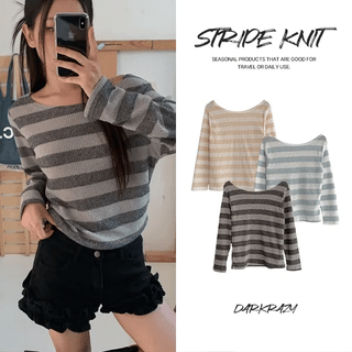 Beer striped boat neck see-through T-shirt