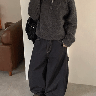 E-Cube Boucle Mix Color Wool Half-Zip Knit
