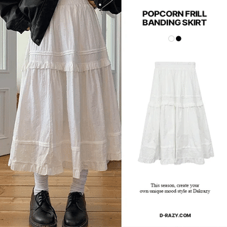 Popcorn Frill Tiered Long Elastic Skirt