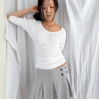 Side Shirred Short Sleeve Long T-shirt