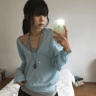 Otsuri Loose Fit Summer Deep V-Neck Knit