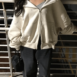 Cozy Studded Zip-up Hoodie