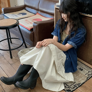 Harimi Shirred Tiered Elastic Long Skirt