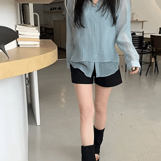 Wrinkle bustier shirt layered set