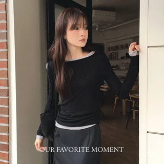 Boat Neck Slim Layered T-shirt