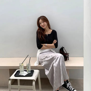 Silver Jacquard Maxi Skirt