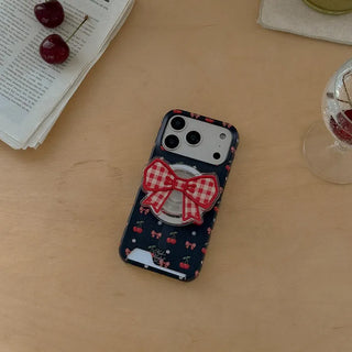 Cherry Cuddle Pattern iPhone 17 Pro Card Holder Hard Case