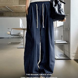 Let's Striped Linen Wide Elastic Pants