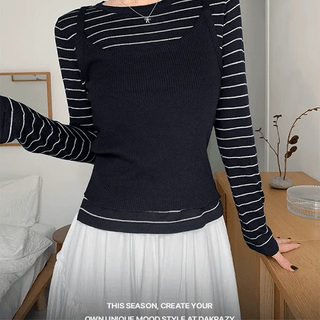 Ribbed Striped Bustier Knit Set