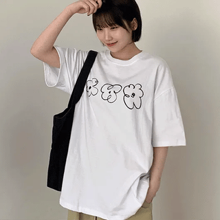Koriming Flower Oversized Short Sleeve Tee