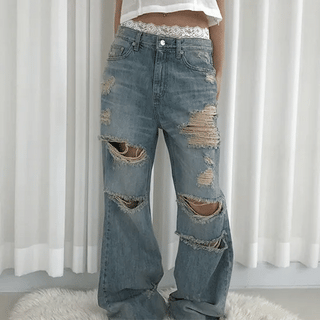 Paris Damaged Jeans  Vintage Ripped Jeans Damaged Jeans