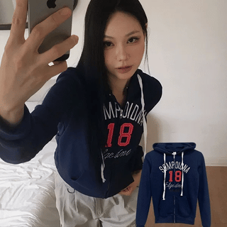 Bree Lettering Crop Zip-Up Hoodie
