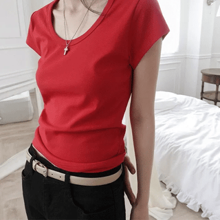 Kinzmin U-neck Cap Sleeve Short T-shirt