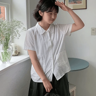 Dust Seersucker Embossed Pocket Short Sleeve Shirt