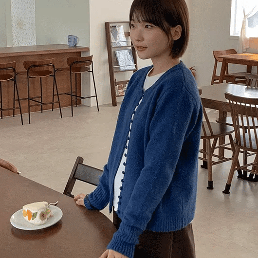 Tadinre Button Round Knit Cardigan