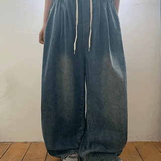 Malca Denim Elastic Waist Balloon Wide Pants